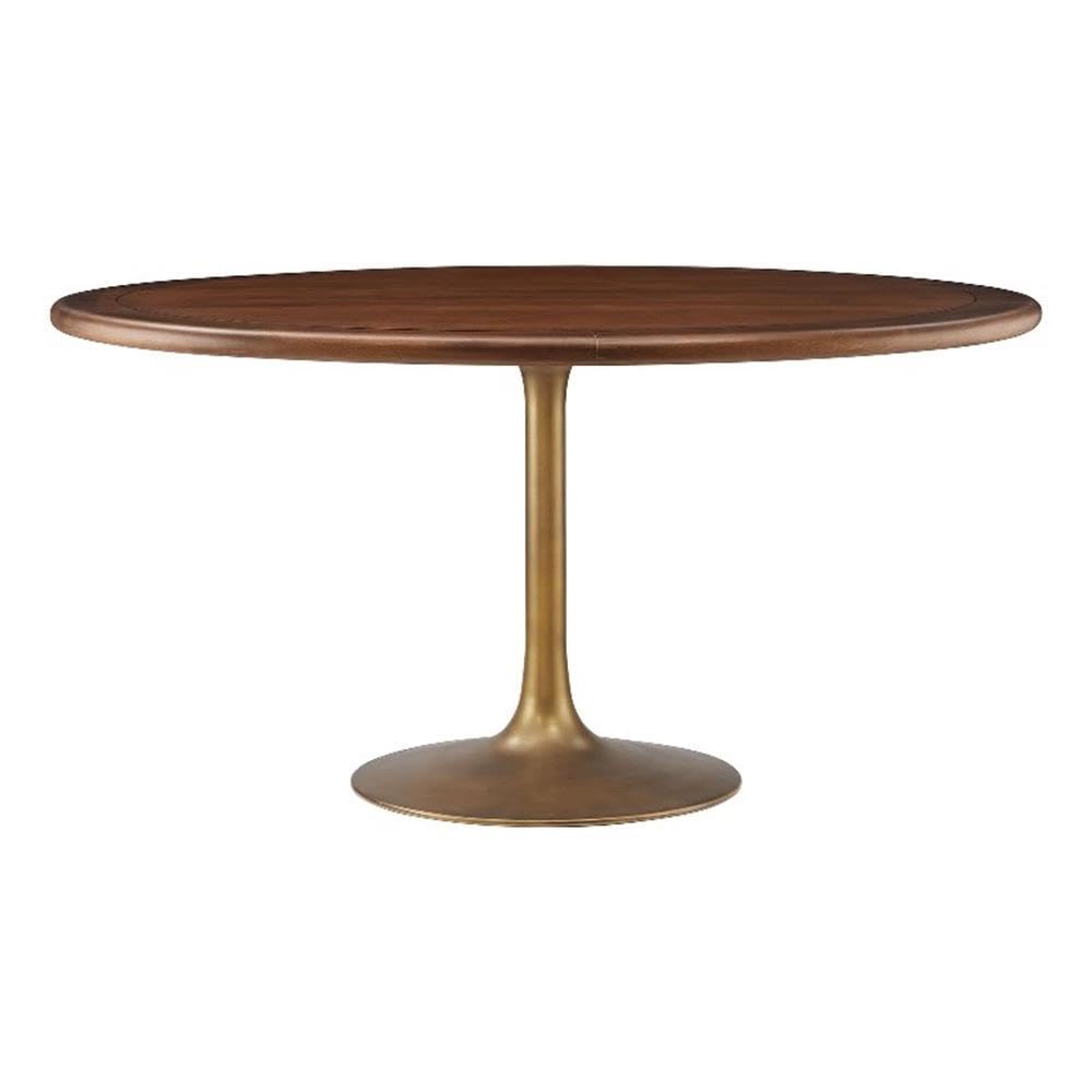 Modway Lippa 60 Inch Round Wood Dining Table with Metal Pedestal in Brass Walnut - Modern Industrial Dining Table for 6 People - Solid Wood Tulip Kitchen Table