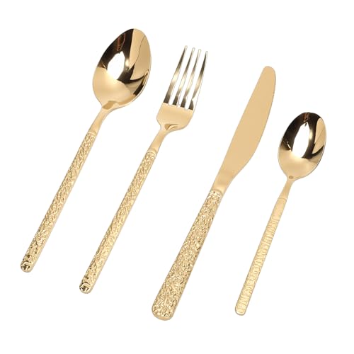 Fabater Gold Flatware Set, 24 Piece 18/10 Stainless Steel Silverware Set, Cutlery Utensil with Includes 6 Dinner Knives Forks Spoons for Restaurant Wedding Party Home Use (Stone Pattern Gold)