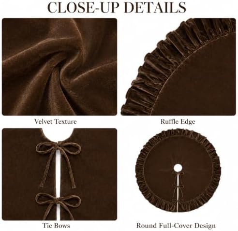 Christmas Tree Skirt,Velvet Tree Skirt with Ruffled Edge, Classic Large Velvet Fur Plush Tree Skirt for Merry Christmas(Brown,36Inch)