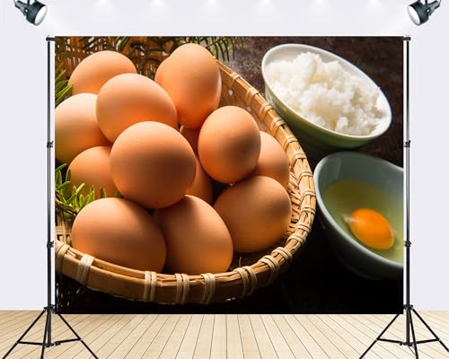 Trykid 7x5ft Brown Eggs and Rice Backdrop Fresh Ingredients Photography Baking Prep Scene Background Tapestry Kitchen Food Party Decoration Photo Studio Prop Fabric Backdrop - size: 7x5ft