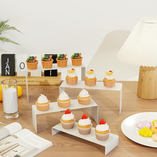 White Matte Metal Display Stand,8 Pcs 2 Set Display Risers, Metal Rectangular Display Shelf Holders for Showcase, Dessert, Perfume, Vendor Events, Cupcake Stands, Toys Display Shelves ( 8Pcs-White, 7”L~8”L~9”L ) - color: 8Pcs-White
