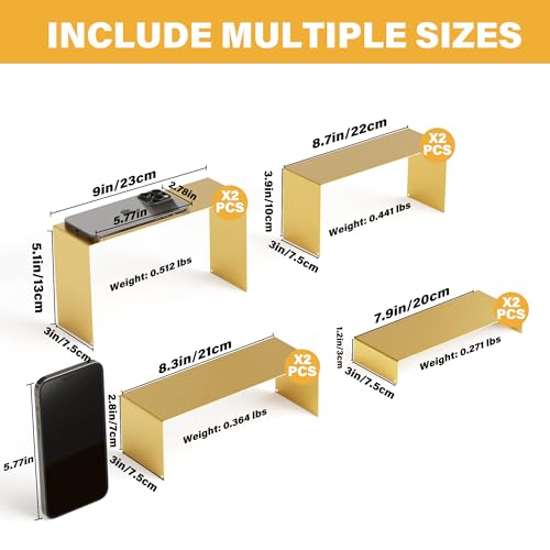 Gold Matte Metal Display Stand,8 Pcs 2 Set Display Risers, Metal Rectangular Display Shelf Holders for Showcase, Dessert, Perfume, Vendor Events, Cupcake Stands, Toys Display Shelves ( 8Pcs-Gold, 7”L~8”L~9”L ) - color: 8Pcs-Gold