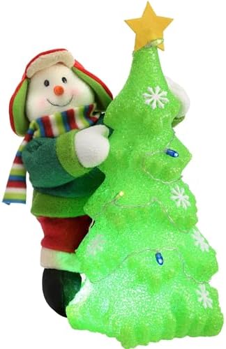 Pre-Lit Snowman Christmas Tree Decoration with Colour Changing LED Light - 35 cm, Multi-Colour