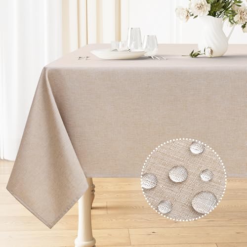 Smiry Rectangle Table Cloth Linen Textured, Waterproof Spillproof Anti-Wrinkle Burlap Tablecloth, Washable Decorative Fabric Table Cover for Dining, Party, Banquet, 52 x 70 Inch, Linen - color: Linen, size: 70" x 52" (Rectangular)