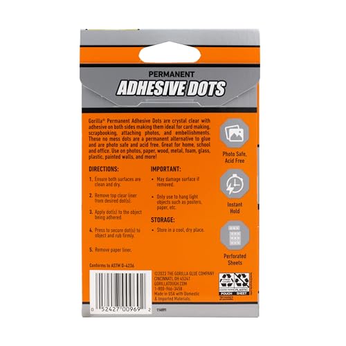 Gorilla Adhesive Dots, Double-Sided Clear | 0.5" Diameter | No Mess | Photo Safe | 150 Pieces, Pack of 8 - size: 8 - Pack