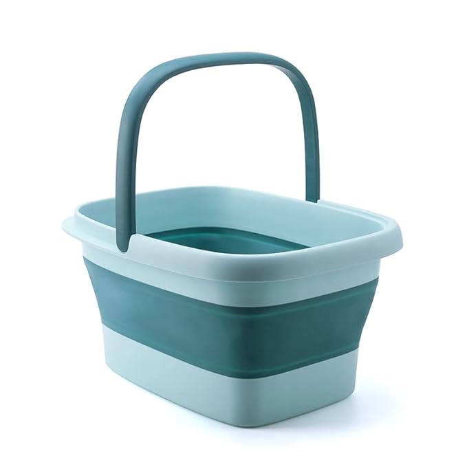 AllSett Health Collapsible Foot Bath – Advanced Foot Soaking Tub with Portable Design and Handle, Compact and Lightweight Foot Soak with Acupressure Points - Green, Blue