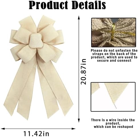 Natural Burlap Wreath Bow Birthday Anniversary Bows Wedding Farmhouse Bow Tree Ornament for Home Front Door Decorations