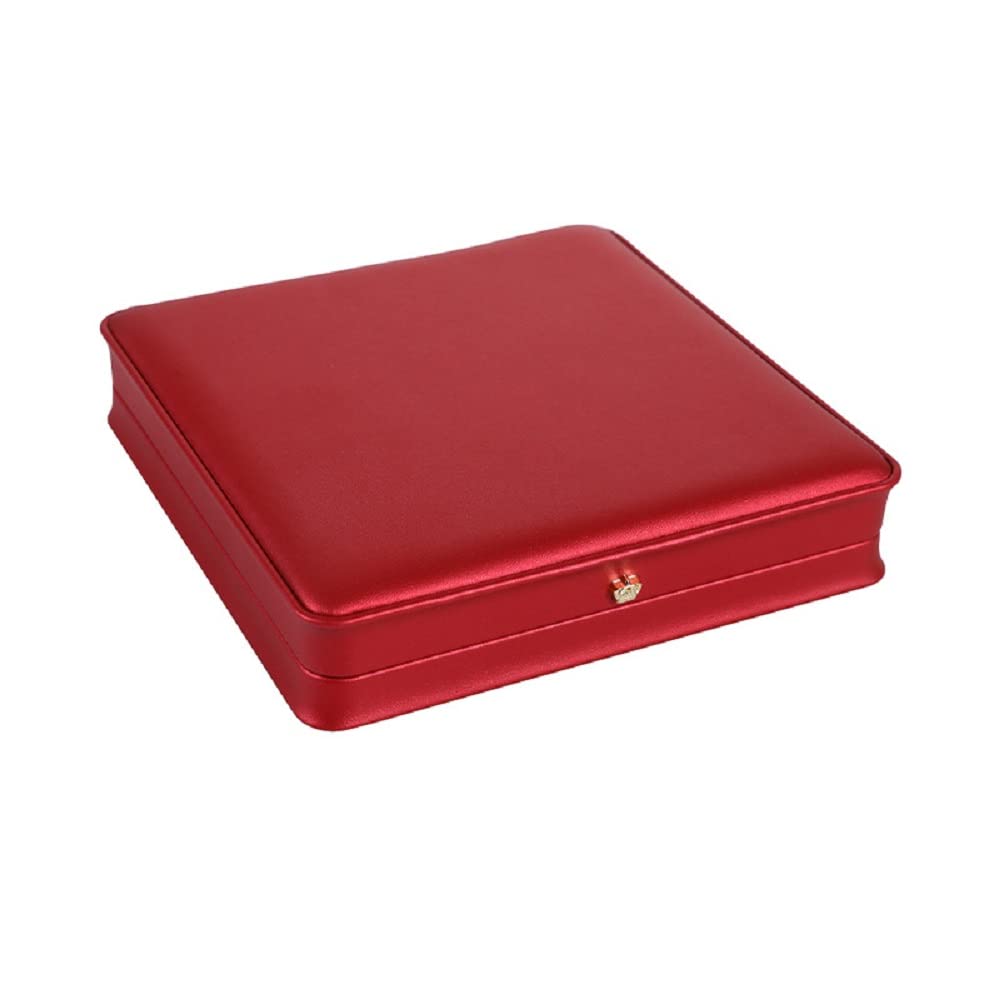 JunningGor Wedding Jewelry Set Premium Leather Box Necklace Earring Ring Display Case Storage Holder (Big Red)