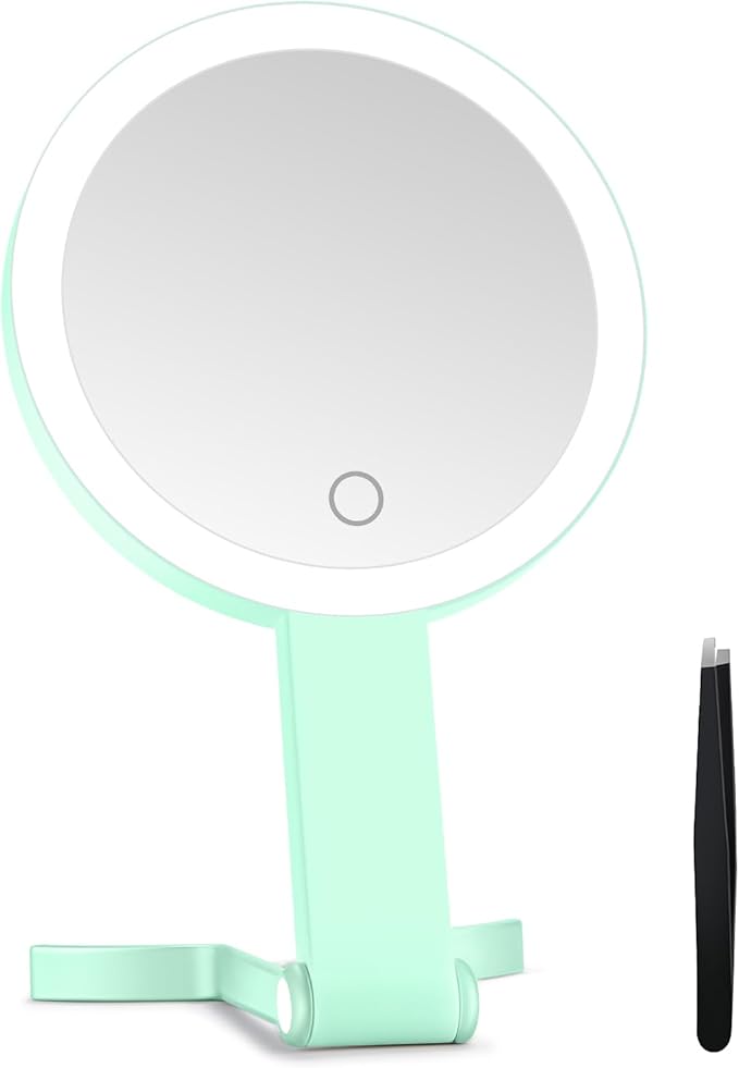 Lighted Makeup Mirror, 30X Magnifying Mirror with Light, Hanging and Handheld Mirror with Handle, Green