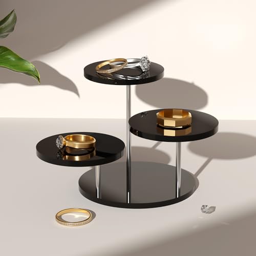 Round Acrylic Display Riser Stands, 3 Tier Jewelry Display Stands for Rings Earrings Mini Figurines 1 Pack(Black) - color: Black