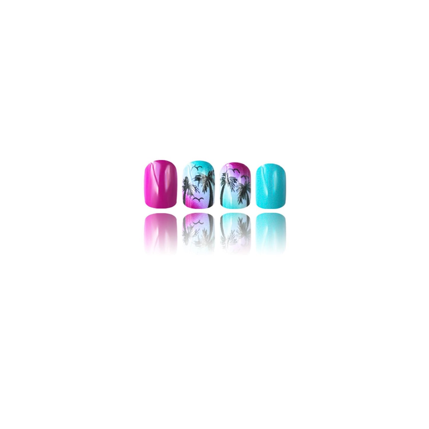Short Square Press on Nails Spring Summer Fake Nails with Tropical Palm Tree Gradient Designs Full Cover Stick on False Nail Set for Women 24 Pcs