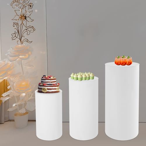 3 Pcs Round Cylinder Pedestal Stands White Thickened PVC Reusable Dessert Display Plinth Pillars for Party Weddings or Banquets 35.4''(L),29.5''(M),23.6''(S) - size: 35.4''(L),29.5''(M),23.6''(S)