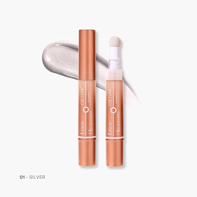 Angelo Glow Liquid Highlighter Wand Silver – Buildable Illuminating Makeup Stick for Face and Body – Radiant Finish – 6ML/0.21FL.OZ，PACK OF 1