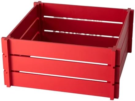 Glitzhome Christmas Tree Collar, 24" L Red Merry Christmas Farmhouse Wooden Crate Xmas Tree Collars Tree Base Cover, Christmas Tree Collar for 7.5ft Tree