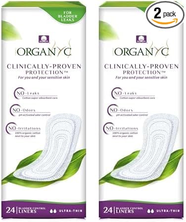 Organyc 100% Organic Cotton Liners for Bladder Leaks, Ultra Thin, 24 Count (Pack of 2)