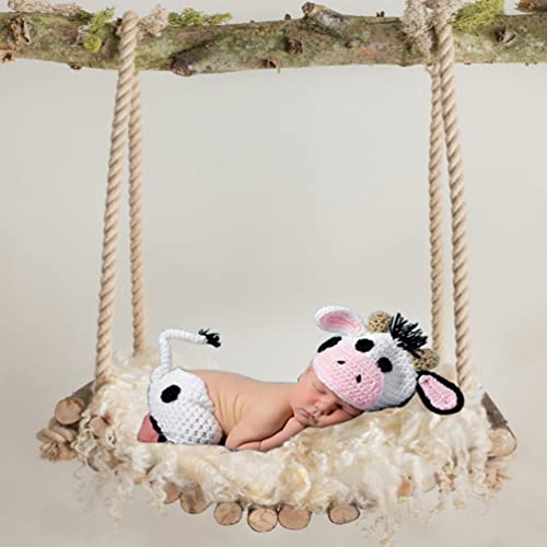 Newborn Baby Photo Shoot Props Girl Boy Crochet Knit Hat Costume Stripe Hat Pants Overalls Photography Props - color: Milk White