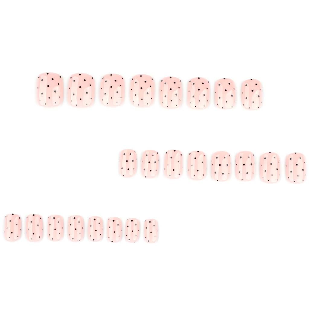 Foccna Extra Short Press on Nails Square Fake Nails Polka Dots Glossy Short Round Nails, Salon Quality Artificial Nails for Women 24pcs