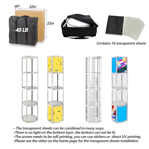 Foldable Display Case,Portable Display Cabinet,Retail Display Racks,Storage Showcase Cabinets Luminescent with LED-Light for Tradeshow Display,Tradeshow Booths ,White Round 4-Shelves 18x76inch - size: 18x76"