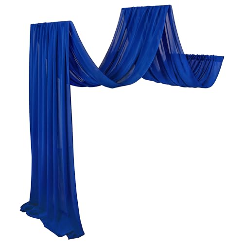 DUOBAO Royal Blue 5x20ft Chiffon Drapes 4pc Elegant Sheer Wedding Backdrop Curtains Chiffon Ceiling Drapes for Tent, Banquet Hall, and Photography - color: Royal Blue, size: 60"W x 240"L (Pack of 4)