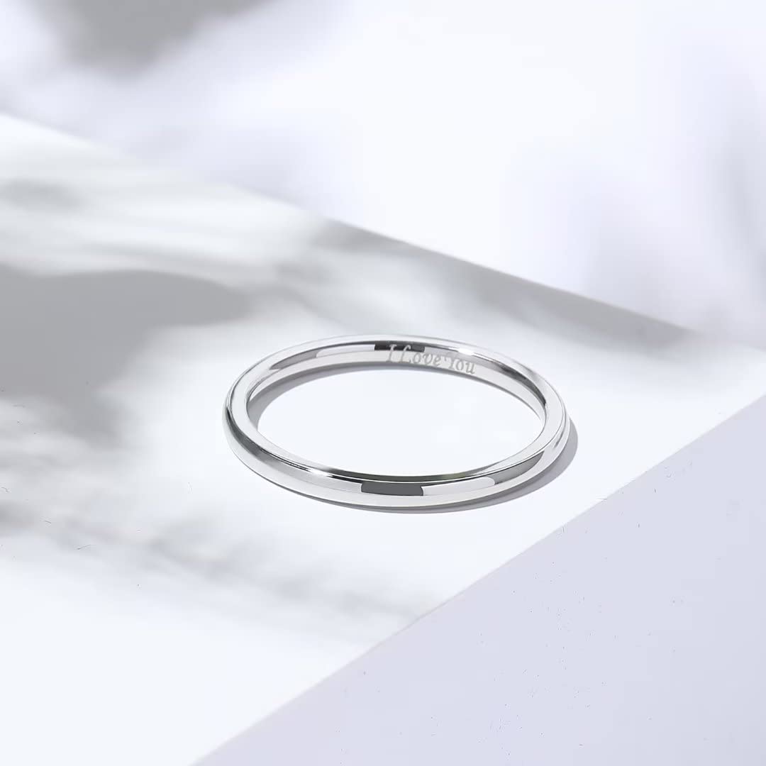 King Will 316L Stainless Steel Wedding Band for Men Women-2mm Width Sliver Plated Wedding Ring Domed Style High Polished with Laser I Love You Comfort Fit Size 11