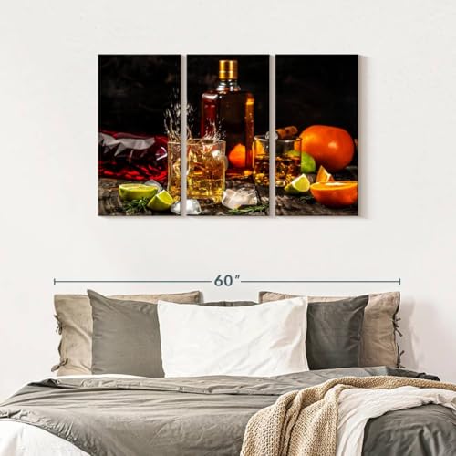 ElephantStock - Citrus Whiskey And Cigar Wall Art - Horizontal Multi Panel Canvas - 3 Piece Living Room Wall Decor - Photography Food And Drink Multi Piece Wall Art - Brown And Gray Decor - 45" x 28" - size: 45L" x 28W"