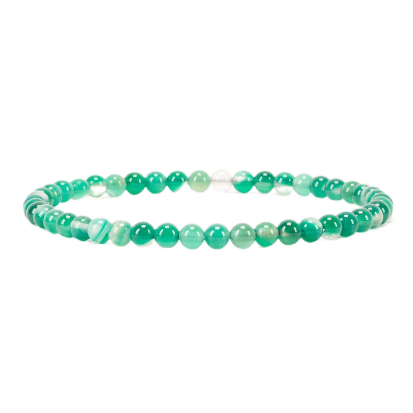 Cherry Tree Collection - Small, Medium, Large Sizes - Gemstone Beaded Bracelets For Women and Men - 4mm Round Beads (Lace Agate Green, Small)