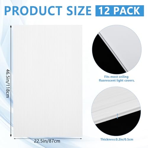 12 Pack Fluorescent Light Covers,23.7"x47.7"x0.2" Milky White Polycarbonate Diffuser Panels,Cuttable Ceiling Light Covers for 2x4ft Drop Ceiling Fixtures,Replacement for Office Classroom Hospital Home