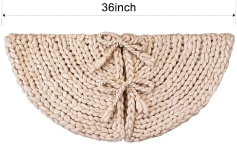 36 inch Christmas Tree Skirt: Chunky Knit Tree Skirt for 6ft Tree, Crochet Beige Small Tree Skirt, Vintage Tree Skirts, Rustic Farmhouse Christmas Decorations