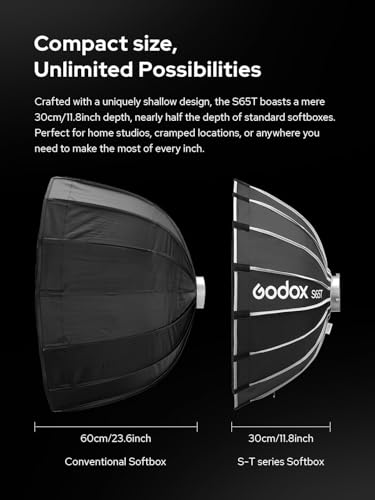 Godox S65T 65cm/25.6in Softbox Bowens Mount, 1s Quick Release & Close, Portable Umbrella Soft Box Fast Setup with Diffusers for Photography Monolight Studio Strobe Continuous Light Accessories - size: S65T-65cm