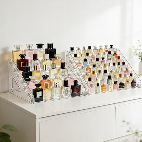 2 Pack 7 Tier Perfume Organizer Stand, Versatile Acrylic Perfume Organizer Holder Display Stand Storage Tray for Figures Makeup Nail Polish Graded Cards Organization