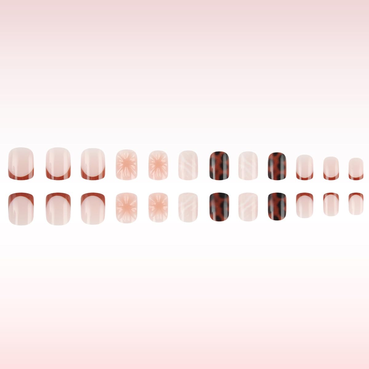 Fall Press on Nails Short Square Fake Nails Cozy Autumn Nails Press ons with Brown Tortoise,Flower Design Full Cover Stick on Nails for Women Manicure,Reusable | Nail Sticky Tabs | Easy Apply | 24Pcs
