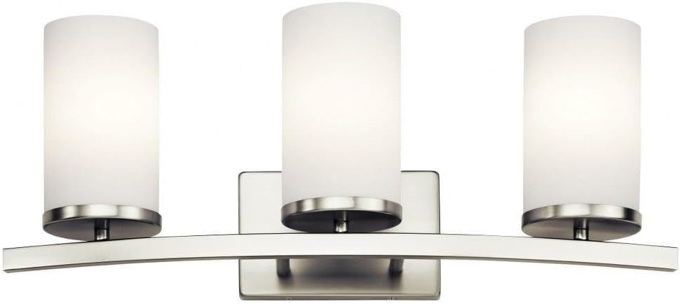 Kichler Crosby 23" Vanity Light in Brushed Nickel, 3-Light Contemporary Bathroom Light with Satin Etched Cased Opal Glass, (23" L x 8.75" H), 45497NI