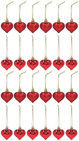 24 Pcs Christmas Pendant Balls Heart Shape Plastic Detachable Hook Rope Rounded Edges Hanging Ornaments
