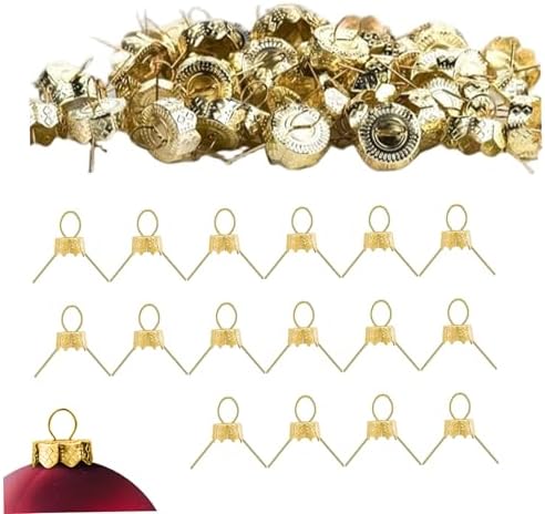 Ornament Caps 100Pcs Secure Metal Christmas Ornament Hooks Replacement Hangers for Christmas Tree, Porcelain, Ceramic or Glass Decoration, 20mm, Golden