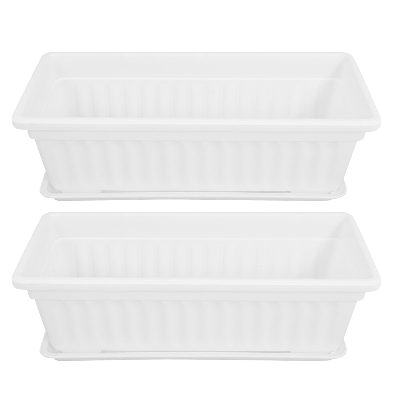 Healvian Rectangular Plastic Planter Pot 2 Pack with Drainage Saucers 5.5X7.4X5.5 Inches Indoor Outdoor Garden Vegetable Succulent Flower Box