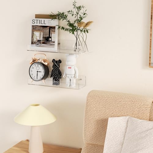 12'' Clear Acrylic Wall Shelf 2 Pack, Tranparent Perspex Floating Shelves, Acrylic Shelf for Bedroom, Living Room, Dining Room, Kitchen, Bathroom, Dining Room - color: Clear, size: 12 Inch