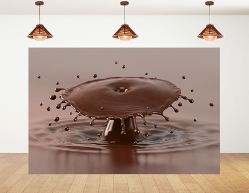 5x5ft Melted Chocolate Splash with Flying Droplets Backdrop Smooth Rich Brown Liquid Texture Photography Background for Dessert Baking Themed Party Decorations Banner Photo Booth Props - size: 5x5ft