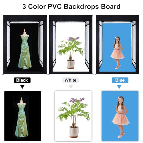 48"x64"x40" Large Photo Studio Light Box Photography, 8 Light LED Panels Dimmable Shooting Tent with 3 Color Backdrops Continuous Lighting Softbox for Model Clothing Photography - size: 48x64 in (8 LED Strips)