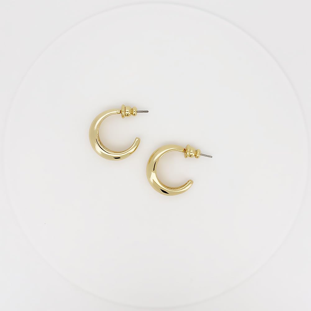 Obidos 14K Gold Plated Small Chunky Open Hoops | Thick Lightweight Gold Hoop Earrings for Women