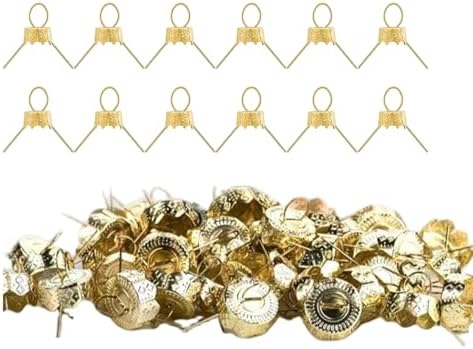 100Pcs Ornament Caps Secure Metal Christmas Ornament Hooks Replacement Hangers for Christmas Tree, Porcelain, Ceramic or Glass Decoration, 20mm, Golden
