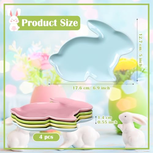 Jinei 4 Pcs Easter Bunny Shaped Plates Ceramic Serving Candy Dishes Rabbit Dinner Tray Salad Dessert Appetizer Plates Dinnerware for Easter Party Spring Garden Tea Party Supplies(Multicolor) - color: Multicolor
