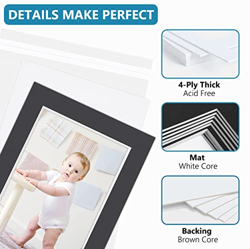 Somime 10 Pack 11x14 Black Picture Mat Kit for 8x10 Photo with White Core Bevel Cut Mattes Sets - Includes 10 Acid Free Pre Cut Mats & 10 Backings & 10 Print Sleeve Bags - size: 11x14 10pack black complete set for 8x10