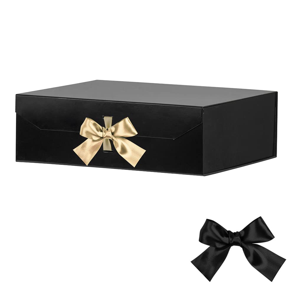 GoooodGift Extra Large Black Gift Box 16x14x5.3 Inches, Big Gift Box with Lid Magnetic Closure, Groomsman Proposal Box, Rectangle Collapsible Gift Boxes for Clothes (Glossy Black)