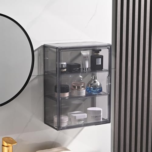 BOHOIDEE 3 Tiers Acrylic Display Case with 2 Division Boards, Acrylic Storage Organizers Box with Magnetic Door, Wall-Mounted Dustproof Showcase for Makeups, Purses, Figure