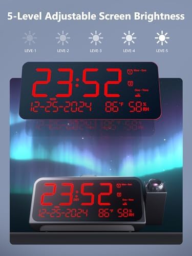 OnLyee Projection Clock for Bedroom Ceiling, Alarm Clock for Heavy Sleepers