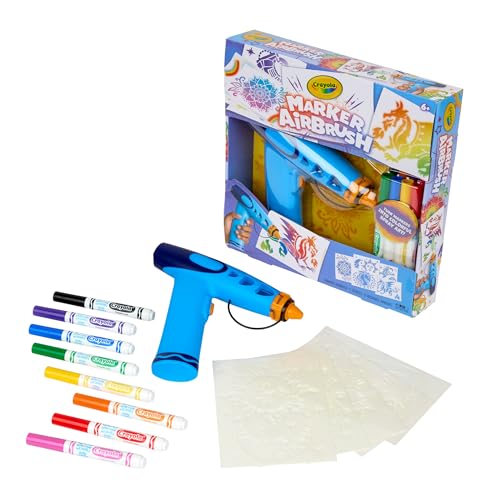 Crayola Marker Airbrush Spray Art Kit, Essential Easter Basket Stuffer for Kids, Battery-Powered Sprayer with 8 Washable Markers & 5 Stencils, DIY Craft Set, Ages 6+