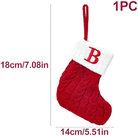 Christmas Stocking Monogram Hanging Socks 7??5.5 Inch Knit Small Sock Hanging Ornament Gift Bags for Xmas Tree Fireplace Home Decoration (B)