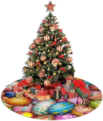 Christmas Tree Skirt, Colorful Easter Eggs Easter Spring Holiday Xmas Large Tree Mat, Party Decorations 48" inches