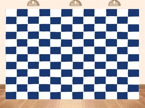 9x6ft Fabric Blue and White Checkered Backdrop Texture Grid Birthday Chess Board Theme Photography Backdrops Children Kids Birthday Party Supplies Photo Background - size: 9X6ft
