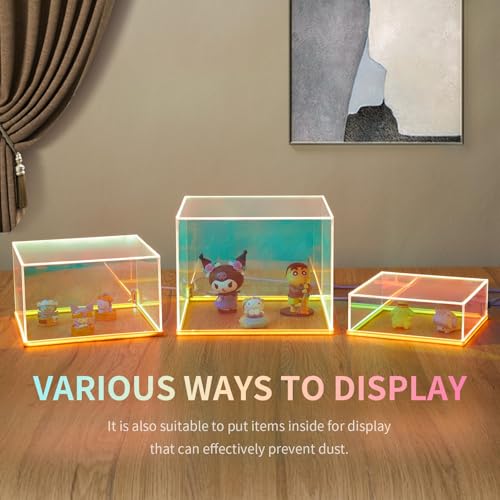 3Pcs Iridescent Acrylic Display Risers with LED light Plug and Play, Lighted Stackable Acrylic Cube Boxes Stand with Hollow Bottom for Figures Jewelry Perfume Purse Liquor Food Buffet Riser - color: Iridescent-LED light-3pcs